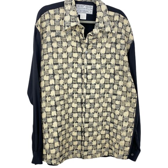 Vtg Le Garage Bellows Brut Mens Black Tan Long Sleeve Button Up Shirt Size XL - Picture 1 of 9